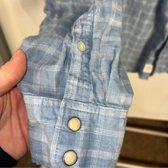 Lucky Brand Linen Snap Button Down Shirt Size Large Plaid Rodeo Coastal Cowgirl - Picture 8 of 14
